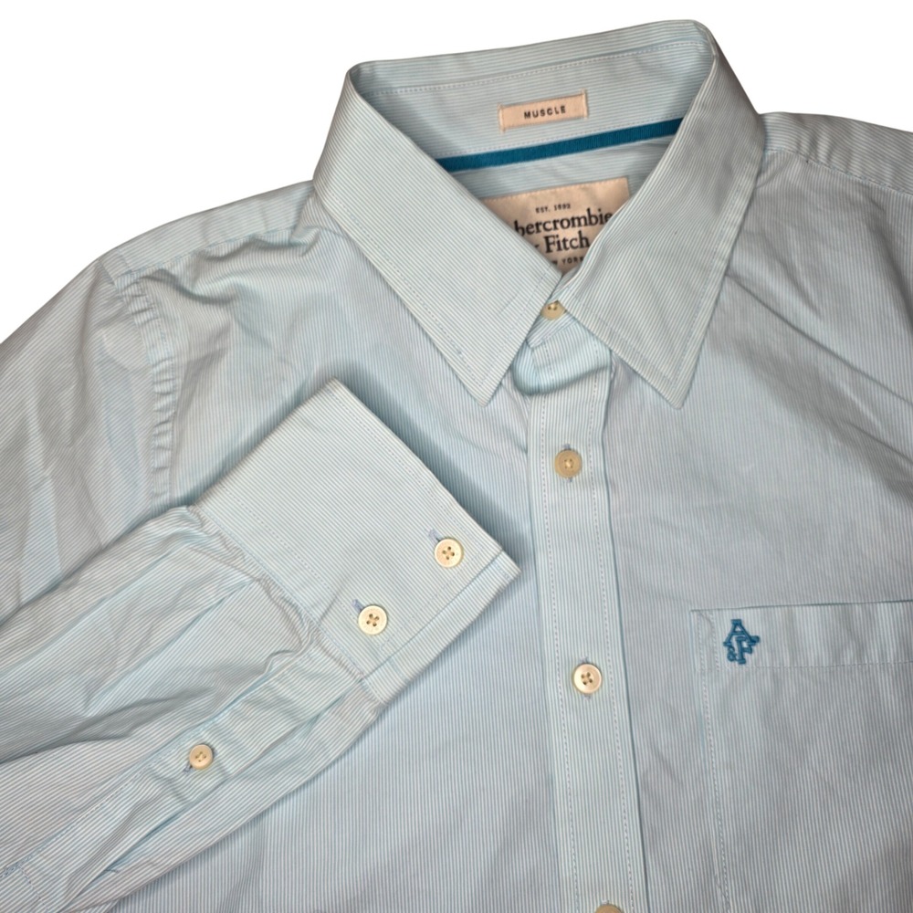 Abercrombie & Fitch “Muscle” fit Light Blue Pinstripe Button-Down Shirt